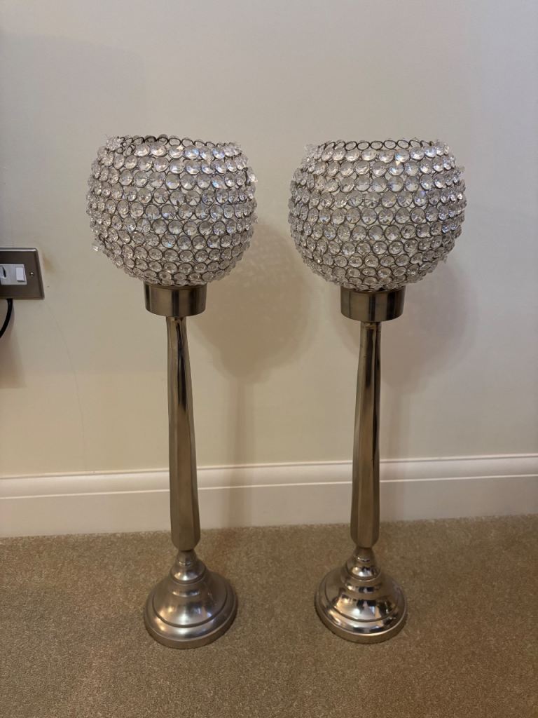 Crystal globe candle holders x2