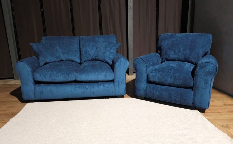 Unused Fabric 2 Seater Sofa And Armchair - Blue.