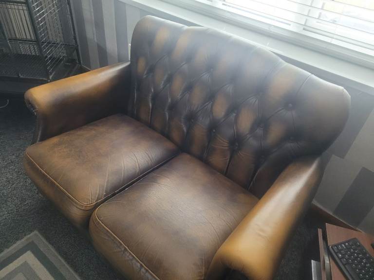 Brown Leather 2-Seater Sofa – Good Condition