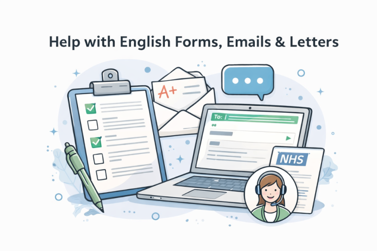 Help with English forms, emails & letters (online)