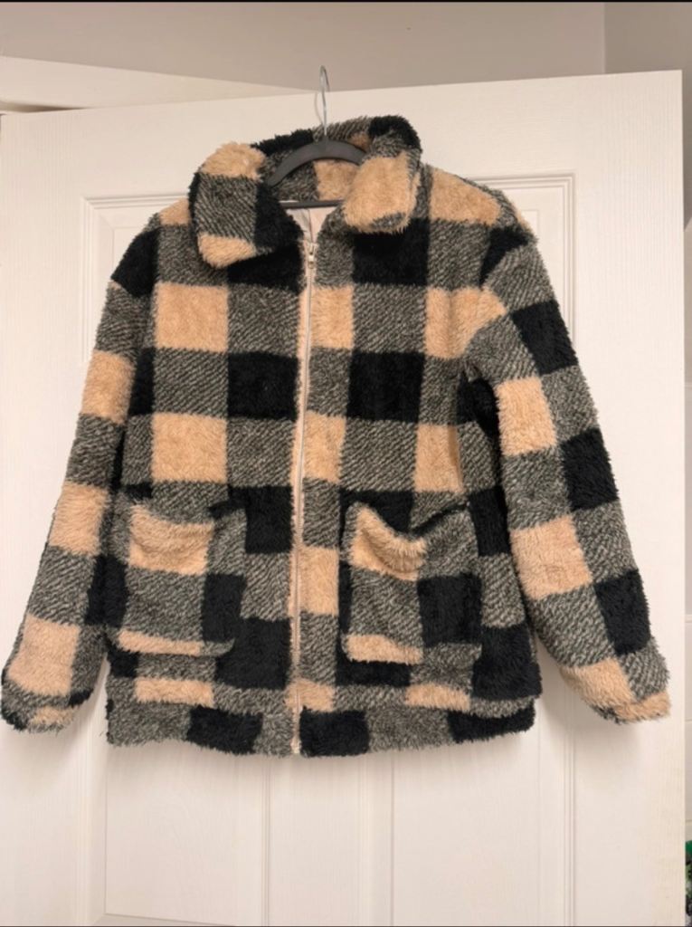 Women’s SHEIN coat checkered fur coat 