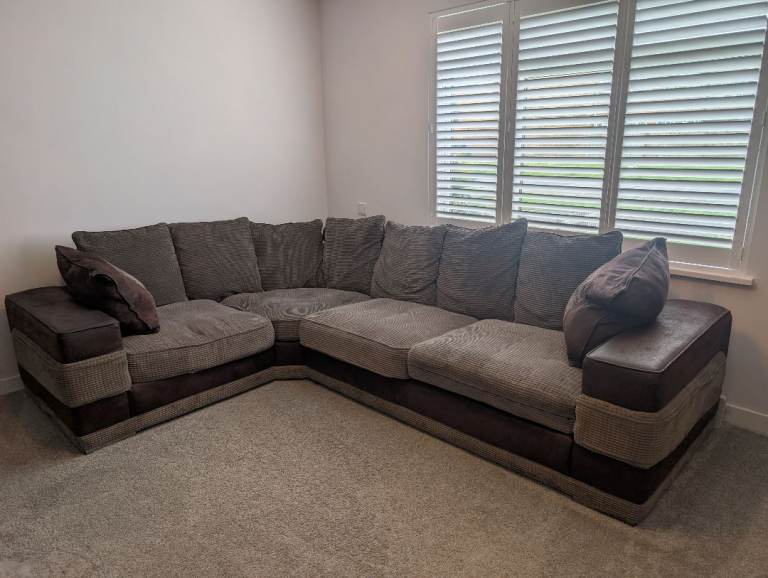 Large Brown Fabric Corner Sofa - Good Condition