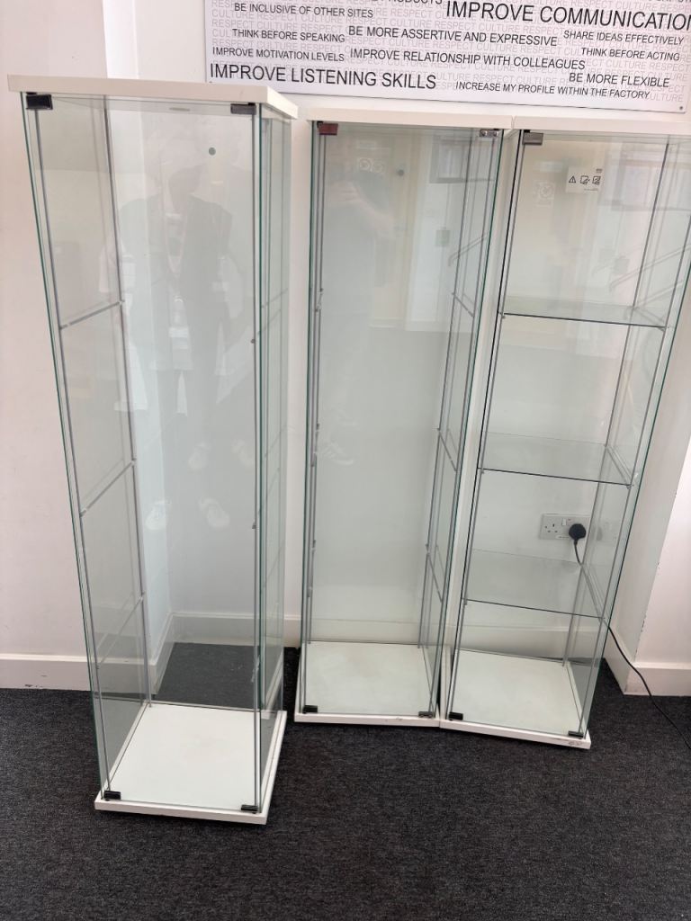 Glass Display Cabinets - White Frame, 4 available 