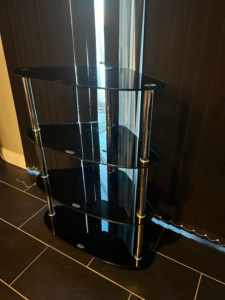 Black Glass Corner Shelving Unit