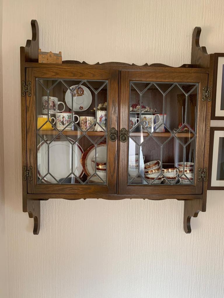 Old Charm linenfold wall display cabinet 
