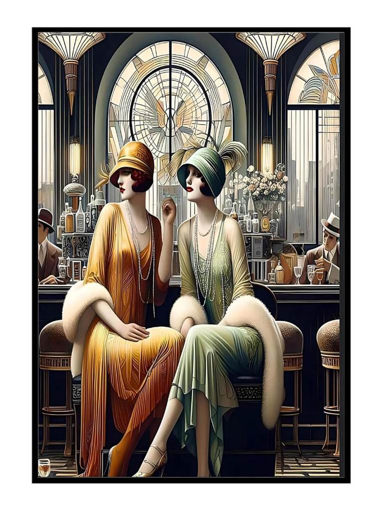 Art Deco Gatsby Ladies at Bar – Vintage 1920s Illustration A4 Print Home Decor
