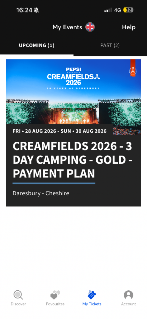 Creamfields 2026 3 Day Camping GOLD - Payment Plan Available