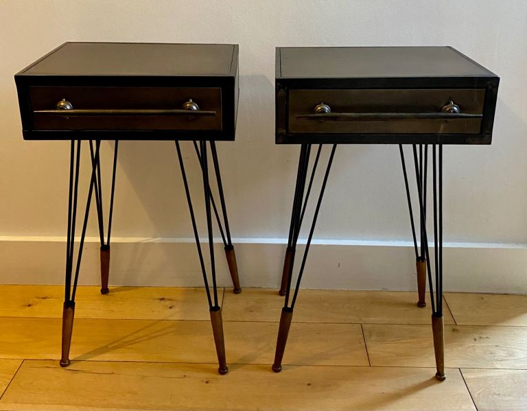Pair Of Metal Industrial Style Side Tables/ Bedside Cabinets 