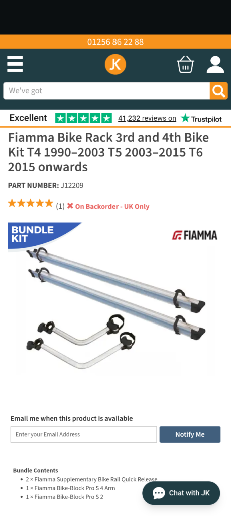 Fiamma Bike Rack 3rd and 4th Bike Kit T4 1990–2003 T5 2003–2015 T6 2015 onwards