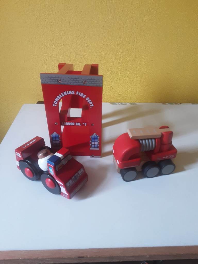 Toddlers  all wooden  fire station  and chunky  fire engines. 