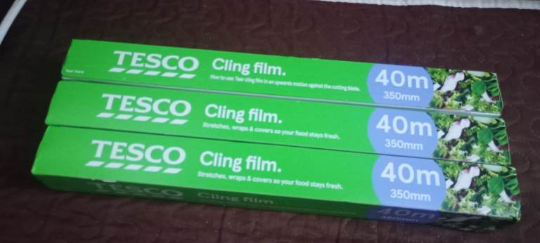 3X Tesco Cling Film 40m x 350mm – Brand New, 3 Rolls
