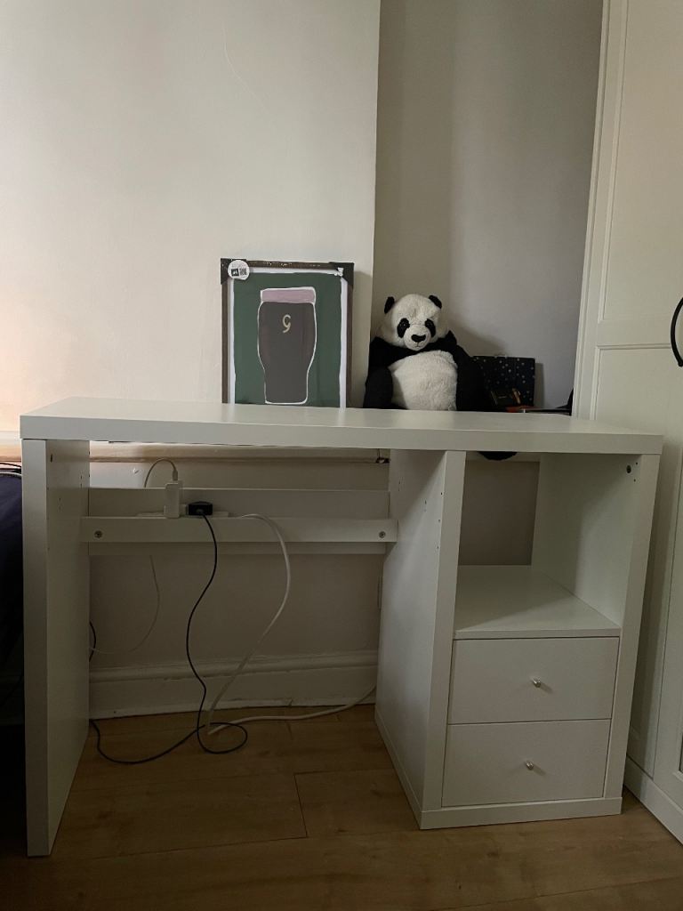 White Study Desk with Two Drawers – Good Condition