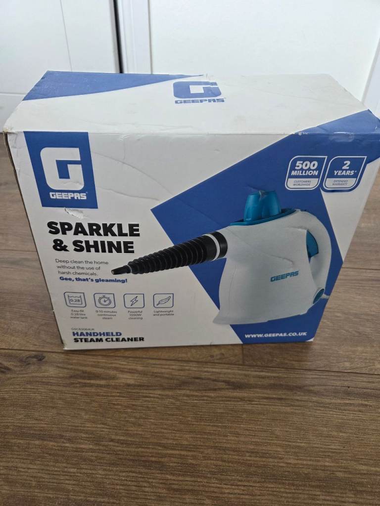 Geepas Sparkle & Shine Handheld Steam Cleaner 1050W – Brand New Opened Box with 9 Accessories