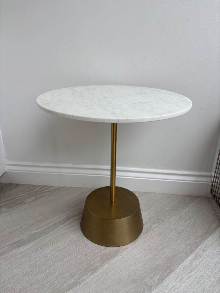 West Elm Maisie Side Table - White Marble & Antique Brass