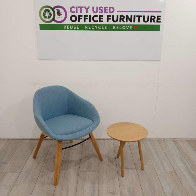 Naughtone Bucket Chair - Light Blue Fabric & Oak Legs