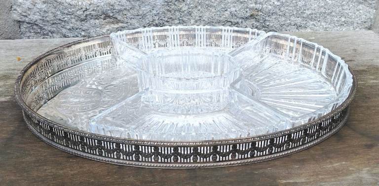 Vintage Viners Silver Plated Tray with Glass Relish Dish Inserts - Kemnay