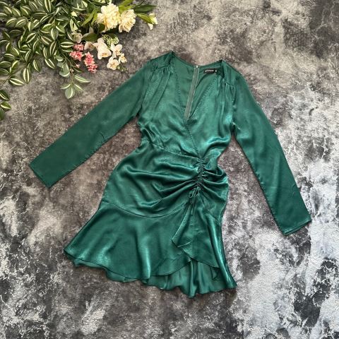 pretty little thing green satin dress Emerald Green Floral Pretty Little Thing Floral Wrap Dress Still The One  Emerald Green Floral Print