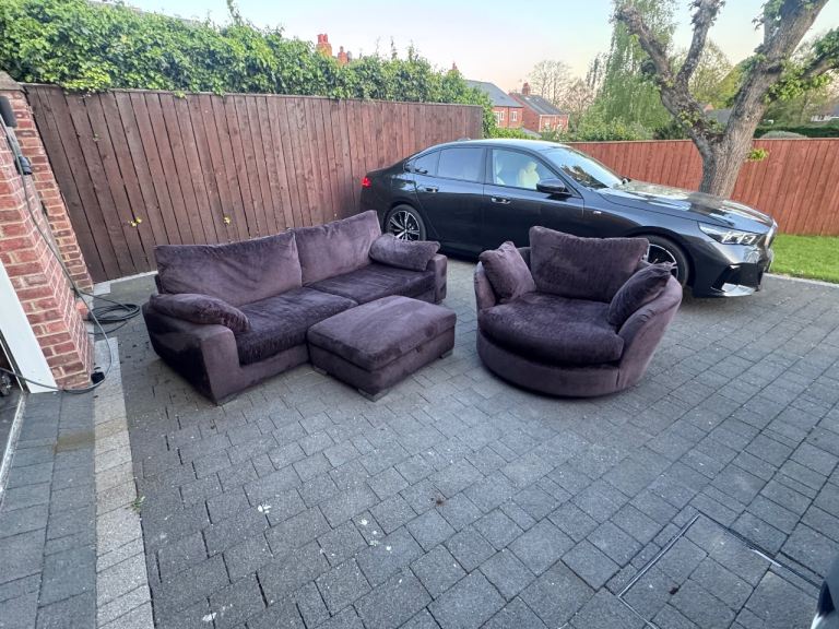 Coco Sofa Set – 4 Seater Sofa, Swivel Cuddler Chair & Storage Footstool – £500 ONO