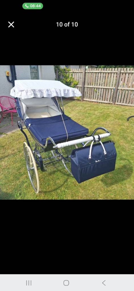 Vintage Silver Cross Pram – Blue and White, Good Condition