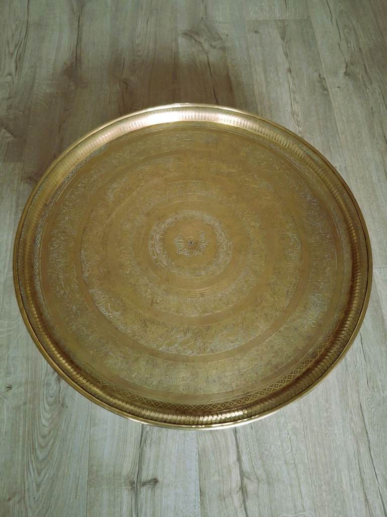 Large Vintage Brass Egyptian Style Engraved Tray