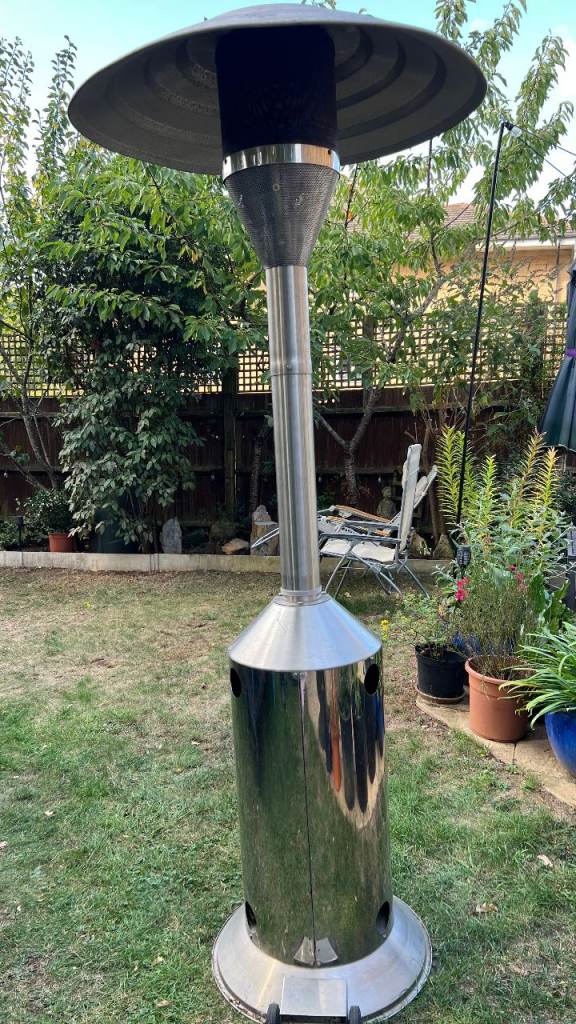 Commercial Garden Patio Gas Heater - Chrome, 14kW, incl. empty gas cylinder