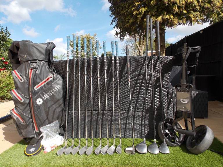 Mens Right Handed RAM ZX Tour Golf Club Set + Trolley, Bag, Balls and Tees