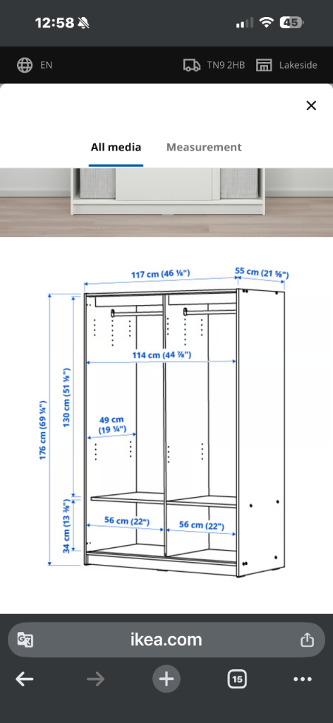 IKEA White Wardrobe with Sliding Doors