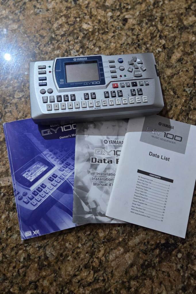 Yamaha QY100 Portable MIDI Music Sequencer – manuals and power supply