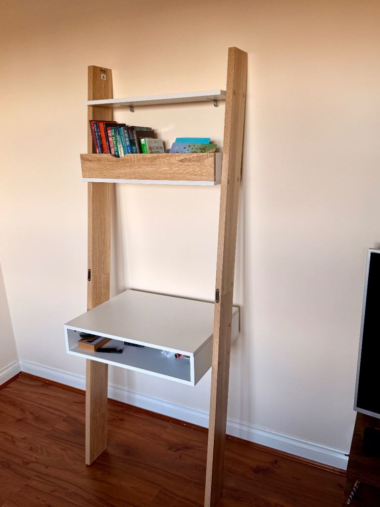 image for Wooden Leaning Desk / Ladder Shelf Desk – Modern & Compact
