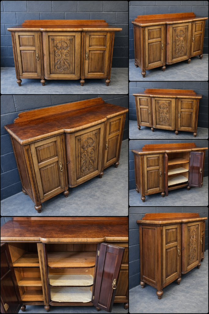 Vintage Solid Wood Sideboard / with side storage and beautiful carvings 
