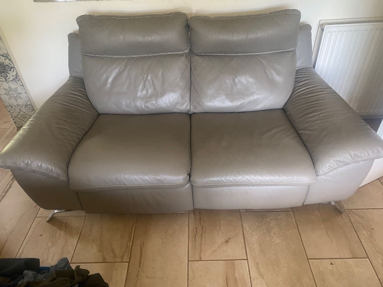  Grey Leather Two and three Seater Sofa 