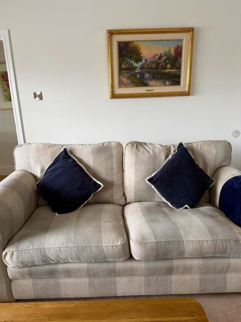 2 off 3 seater Sofas Grey / White Striped