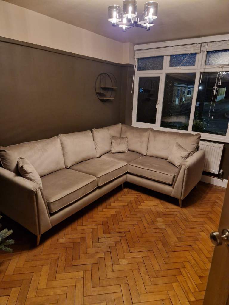 Champagne suede corner suite