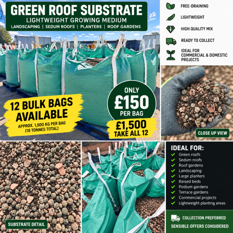 18 Tonnes Green Roof Substrate – 12 x 1.5T Bulk Bags – Surplus Landscaping Material