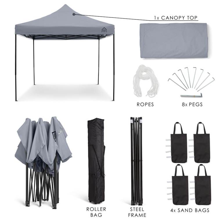 ASG-30 - 3x3m Pop Up Gazebo With Wheeled Bag, 4 Leg Weights, Rope and Pegs