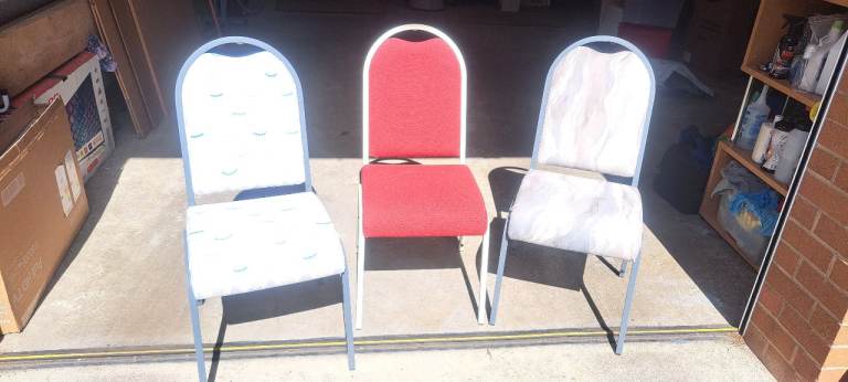 3 steel reupholstered banqueting/stacking chairs