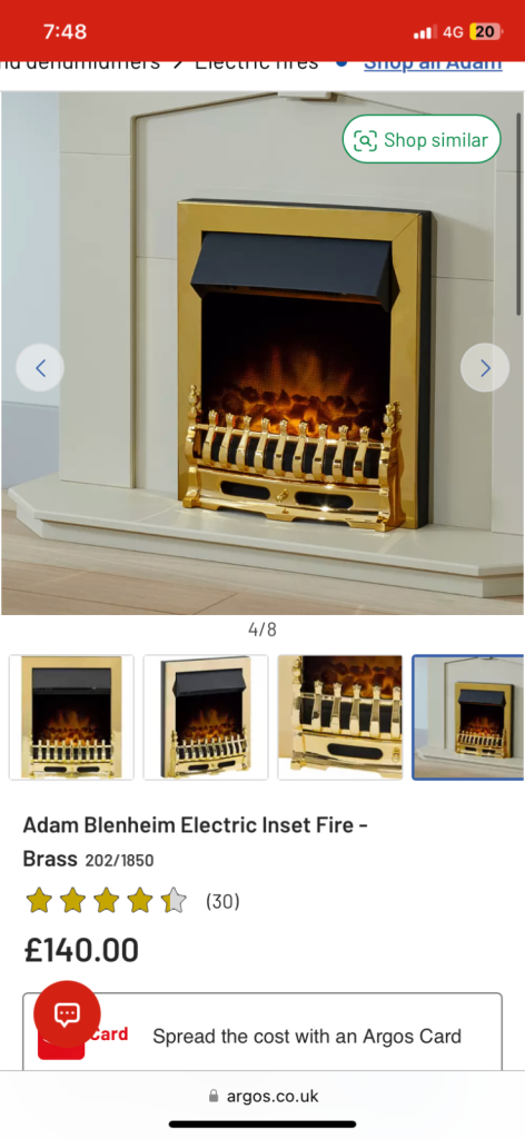Electric Fireplace Brass- New