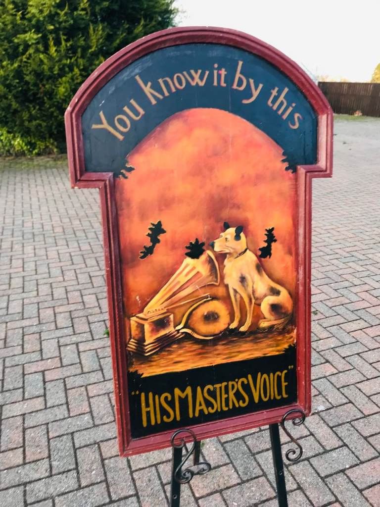 Vintage “His Master’s Voice” Hand-Painted Sign – Nipper & Gramophone 60CM X 92CM