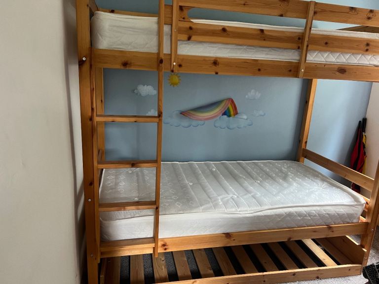 Pine Frame Bunk Beds with Mattresses – Good Condition