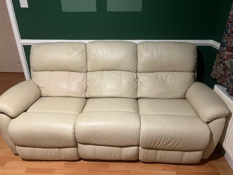 3 Seater DFS cream leather reclining sofa 