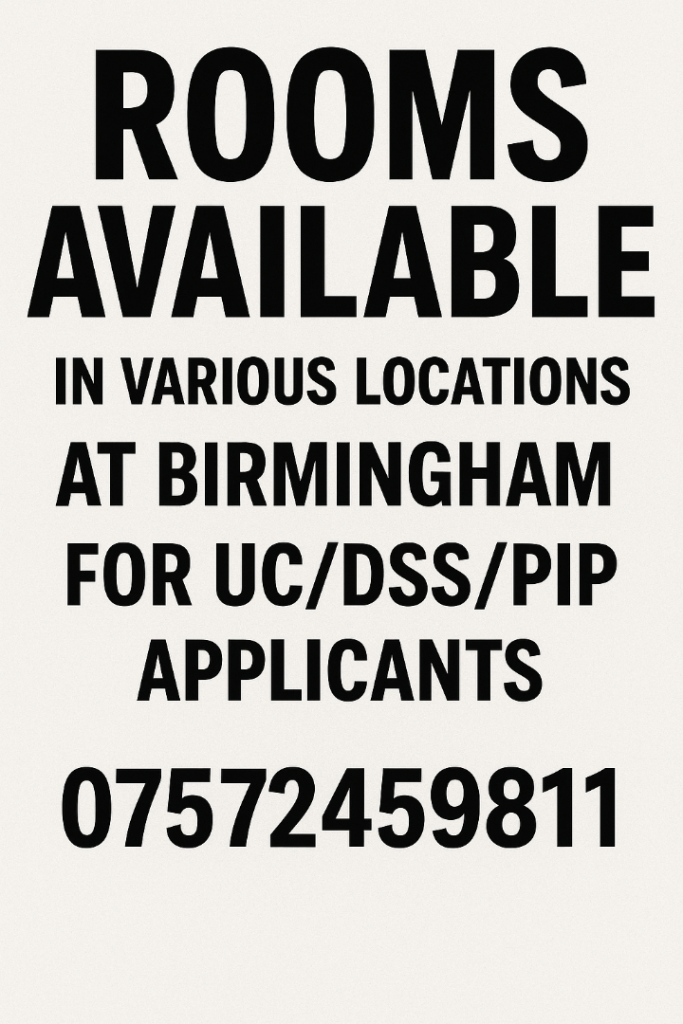 UC/DSS/PIP Applications - Double lovely rooms available in Northfield B31 - Supported Accommodation