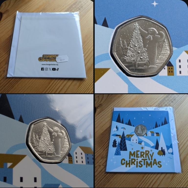 Christmas Gift!! UK 50p - 2024 The SNOWMAN Christmas Card BUNC  Brilliant Uncirculated Xmas Coin
