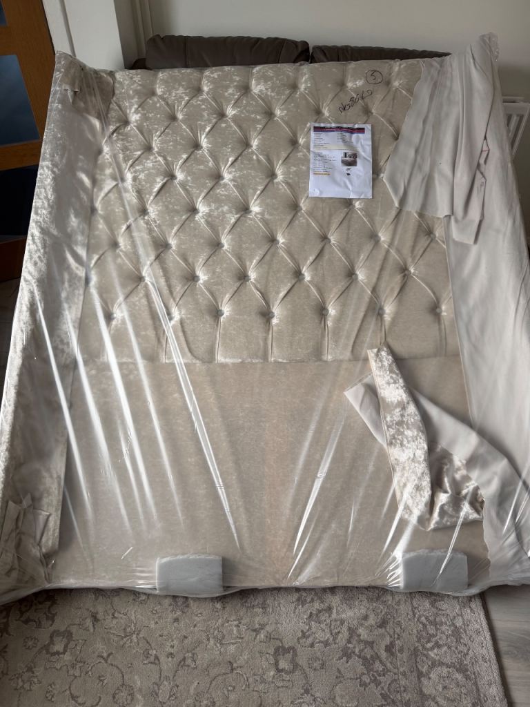Double bed Cream 70” high crushed velvet wingback headboard 