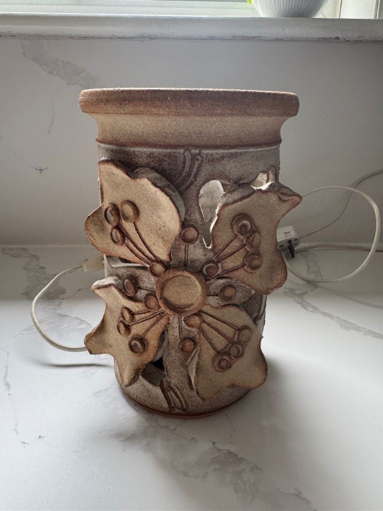 Pottery Lamp with Carved Flowers