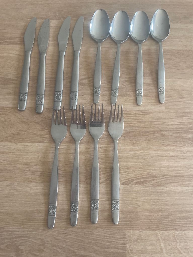 Vintage Stainless Steel Cutlery Set - Knives, Forks, Spoons