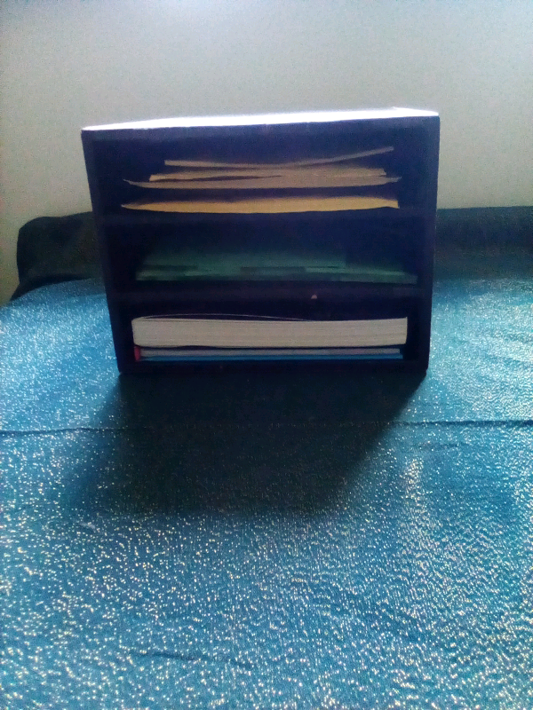 Faux leather 3 tier shelf/letter tray/storage. Very solid.