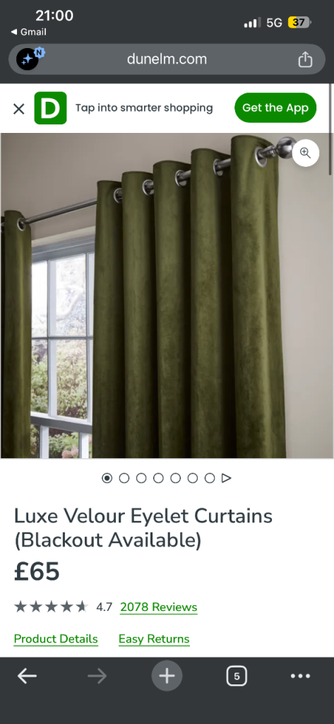 Dunelm Luxe Velour Eyelet Curtains – Green, Blackout