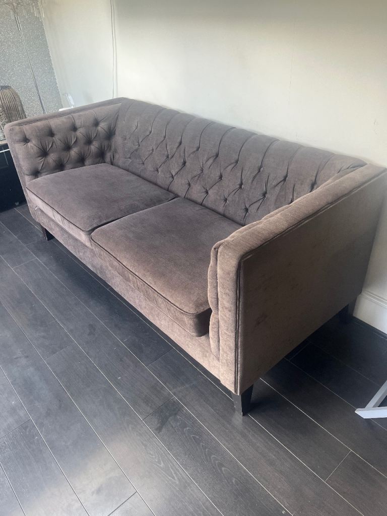 Next grey chenille 3 seater sofa & footstool