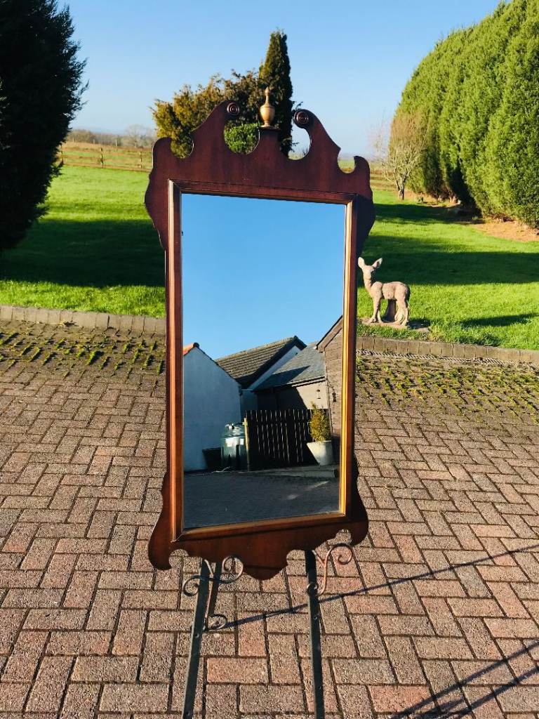 Traditional Mahogany Wall Mirror – Scroll Top with Finial, 112 × 55 cm