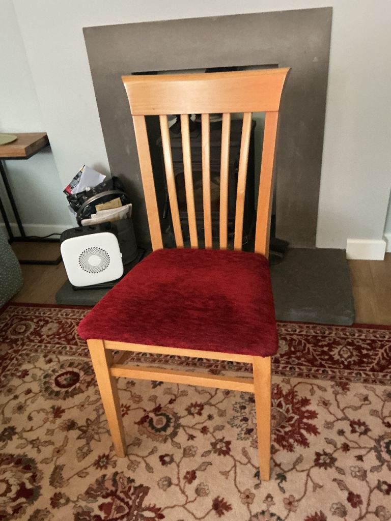   2 Wooden Dining Chair with Red Fabric Seat – Good Condition